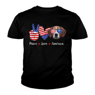 Peace Love Treeing Walker Coonhound Dog America Flag Youth T-shirt - Thegiftio UK