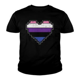 Pixel Heart Gender-Fluid Pride Retro Gaming Lgbtq Ally Gamer Youth T-shirt | Mazezy