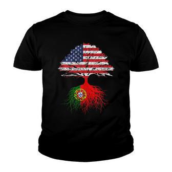 Portuguese Roots American Grown Portugal Usa Flag Gift Youth T-shirt - Thegiftio UK