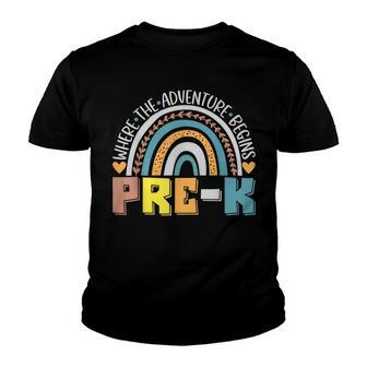 Pre-K Where The Adventure Begins Cute Heart Boho Rainbow Youth T-shirt - Thegiftio UK