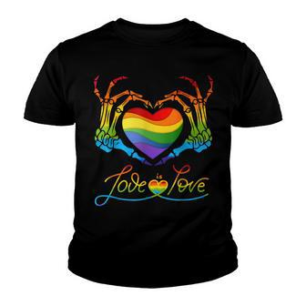Rainbow Heart Skeleton Love Is Love Lgbt Gay Lesbian Pride Youth T-shirt | Mazezy UK