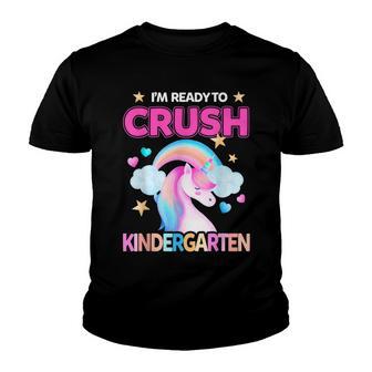 Ready To Crush Kindergarten Unicorn Back To School Girls Youth T-shirt - Thegiftio UK