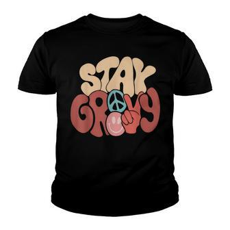 Retro Boho Stay Groovy Flower Hippie Peace Smiley Face Youth T-shirt - Thegiftio UK