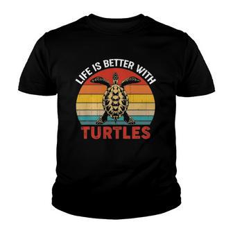 Retro Life Is Better With Turtles Design Youth T-shirt - Thegiftio UK