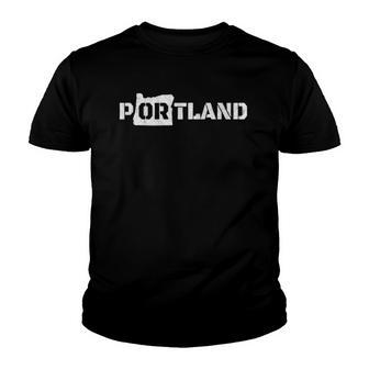 Retro Portland Oregon Across Chest Vintage Distressed Youth T-shirt - Thegiftio UK