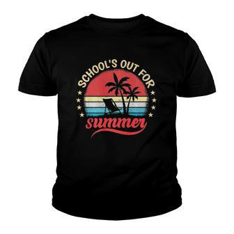 Retro Vintage Palm Tree Summer Dress Schools Out For Summer Youth T-shirt | Mazezy