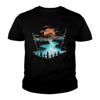 River Full Moon Mountain Outdoor Nature Tree Wildlife Forest Youth T-shirt | Mazezy