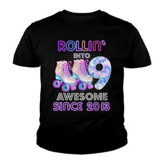 Rollin Into 9 Awesome 2013 Roller Skating 9Th Birthday Youth T-shirt - Seseable