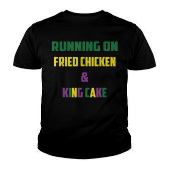 Running On Fried Chicken & King Cake Mardi Gras Costumed Youth T-shirt - Thegiftio UK