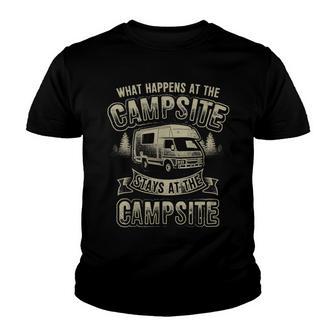 Rv Funny Camping What Happens At Campsite Class C Youth T-shirt - Thegiftio UK