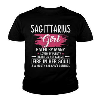 Sagittarius Girl Birthday Sagittarius Girl Hated By Many Loved By Plenty Heart On Her Sleeve Youth T-shirt - Seseable