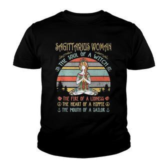 Sagittarius Woman The Soul Of A Witch Vintage Birthday Youth T-shirt | Mazezy