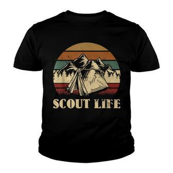 Scout Life Camping Tent Bonfire Firewood Campfire Camper V2 Youth T-shirt - Seseable