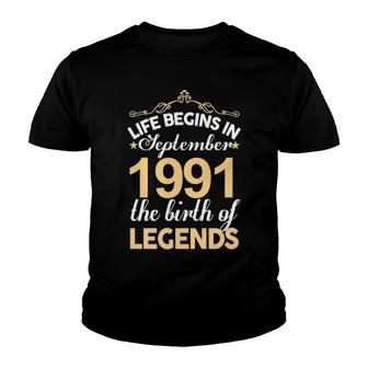 September 1991 Birthday   Life Begins In September 1991 V2 Youth T-shirt