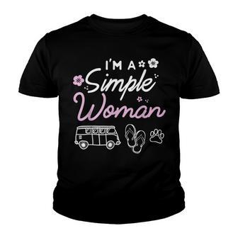 Simple Woman Camping Dog Flip Flop Gift Youth T-shirt - Thegiftio UK