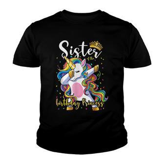 Sister Of The Birthday Princess Dab Unicorn Birthday Girl Youth T-shirt - Seseable