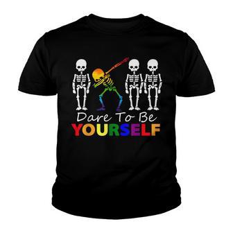Skeleton Dabbing Dare To Be Yourself Funny Lgbt Pride Lover Youth T-shirt - Thegiftio UK