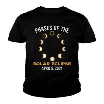 Solar Eclipse 2024 Phases Of The Solar Eclipse April 8 2024 Youth T-shirt - Thegiftio UK