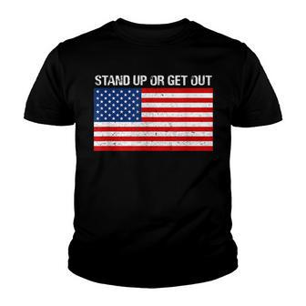 Stand Up Or Get Out Anti-Swoosh Anti-Kneel Usa Flag Youth T-shirt - Thegiftio UK