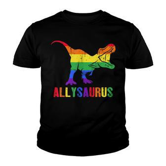 T Rex Dinosaur Lgbt Gay Pride Flag Allysaurus Ally Youth T-shirt | Mazezy
