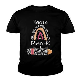 Team Pre-K Teacher Squad Cow Print Pattern Rainbow Youth T-shirt - Thegiftio UK
