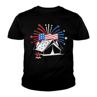 Tent Camping Firework Usa Camper Stars Stripes Youth T-shirt - Thegiftio UK