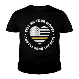 Thin Yellow Dispatcher Line - Usa Flag Heart Dispatcher Youth T-shirt - Thegiftio UK