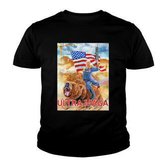 Trump Ultra Maga The Great Maga King Trump Riding Bear Youth T-shirt | Mazezy