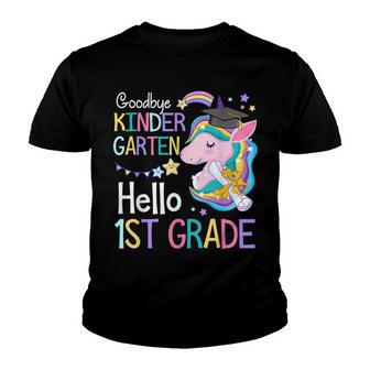 Unicorn Girl Goodbye Kindergarten Hello 1St Grade Graduation Youth T-shirt | Mazezy