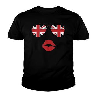 United Kingdom Flag Lips Sunglasses Union Jack Gift Youth T-shirt - Thegiftio UK