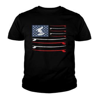 Us Flag 4Th Of July Surf Patriotic Surfer Surfing Youth T-shirt - Thegiftio UK