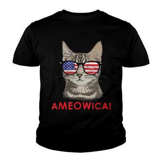 Usa Ameowica Cat Kitten Patriotic Sunglasses Funny Youth T-shirt - Thegiftio UK