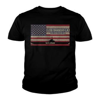Uss Shangri-La Cv-38 Essex-Class Aircraft Carrier Usa Flag Youth T-shirt - Thegiftio UK