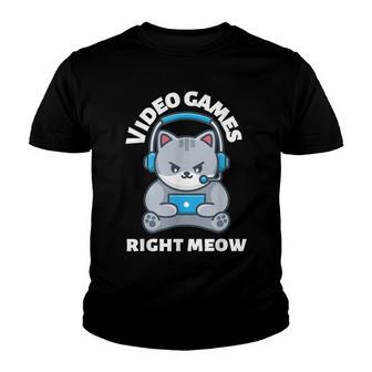Video Game Right Meow Funny Cat Meme Youth T-shirt - Thegiftio UK
