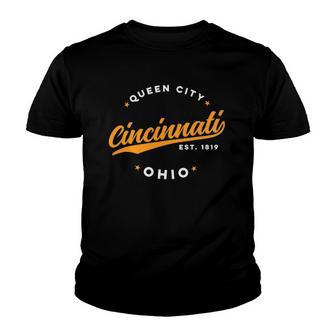 Vintage Cincinnati Ohio Queen City Orange Text Youth T-shirt - Thegiftio UK