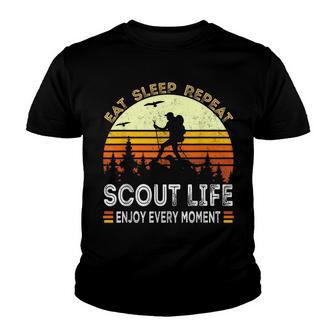 Vintage Eat Sleep Scout Repeat Camping Youth T-shirt - Thegiftio UK