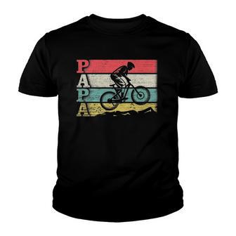 Vintage Retro Cycling Papa Mountain Biking Rider Silhouette Youth T-shirt - Thegiftio UK