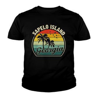 Vintage Sapelo Island Georgia Summer Vacation Sunset Palm Youth T-shirt - Thegiftio UK