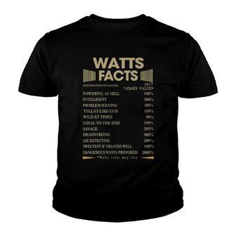 Watts Name Gift Watts Facts Youth T-shirt - Seseable