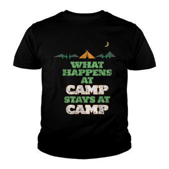What Happens At Camp Stays Camping Distressed Youth T-shirt - Thegiftio UK
