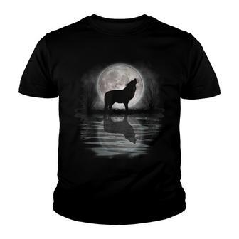 Wolf Howling At Moon Wilderness Spirit Animal Gift Youth T-shirt - Thegiftio UK