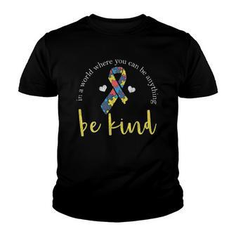 Womens Autism Kindness Ribbon Heart Support Autistic Kids Awareness V-Neck Youth T-shirt | Mazezy