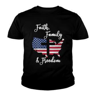 Womens Faith Family Freedom Usa Flag Christian Cross For Christians Youth T-shirt - Thegiftio UK