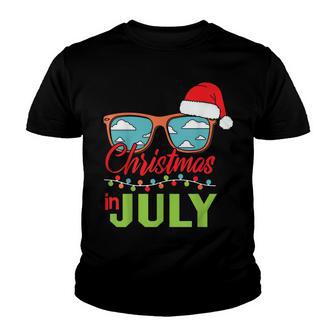 Xmas In July Santa Hat Sunglasses Summer Cute Funny Graphic Youth T-shirt - Thegiftio UK