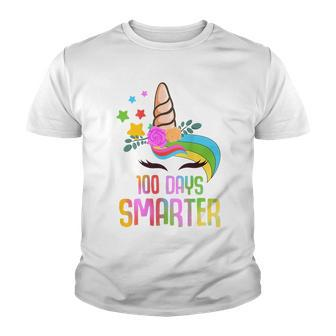 100 Days Smarter Student Girls Unicorn 100 Days Of School Youth T-shirt - Thegiftio