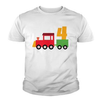 4Th Birthday Trains Theme Party 4 Years Old Boy Toddler Boys Youth T-shirt | Mazezy