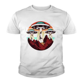 Abduction Funny Alien Ufo Abducting Dinosaur Gift Youth T-shirt - Thegiftio UK