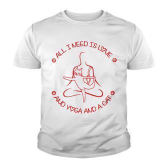 All I Need Is Love And Yoga And A Cat Lovers Gift For Yoga Lovers Red Youth T-shirt | Favorety DE