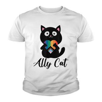 Ally Cat Lgbt Gay Pride Flag Heart Cat Pride Retro Cat Gay Youth T-shirt - Thegiftio UK