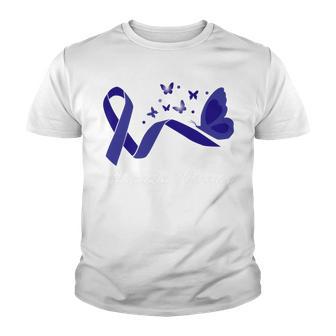 Alopecia Warrior Butterfly Blue Ribbon Alopecia Support Alopecia Awareness Youth T-shirt | Favorety